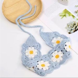 Blue floral handmade crochet headband